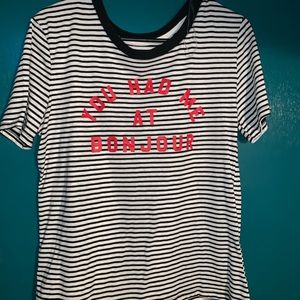 White and black striped Graphic Tee